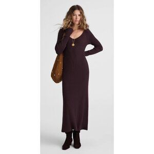 Madewell The Signature Knit V-Neck Midi Dress Women's Size Small in Espresso NWT